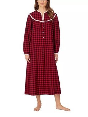 Lanz of Salsburg Women's Red and Black Plaid Lace Trim Pullover Nightgown Size S